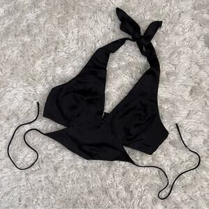 Princess Polly Black Satin Halter Crop Top Size 8